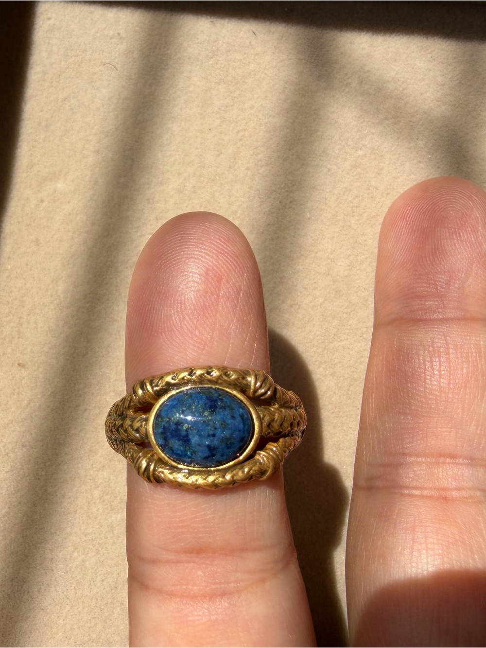 Gold-Tone Ring with Blue Stone Center - Women's Jewelry